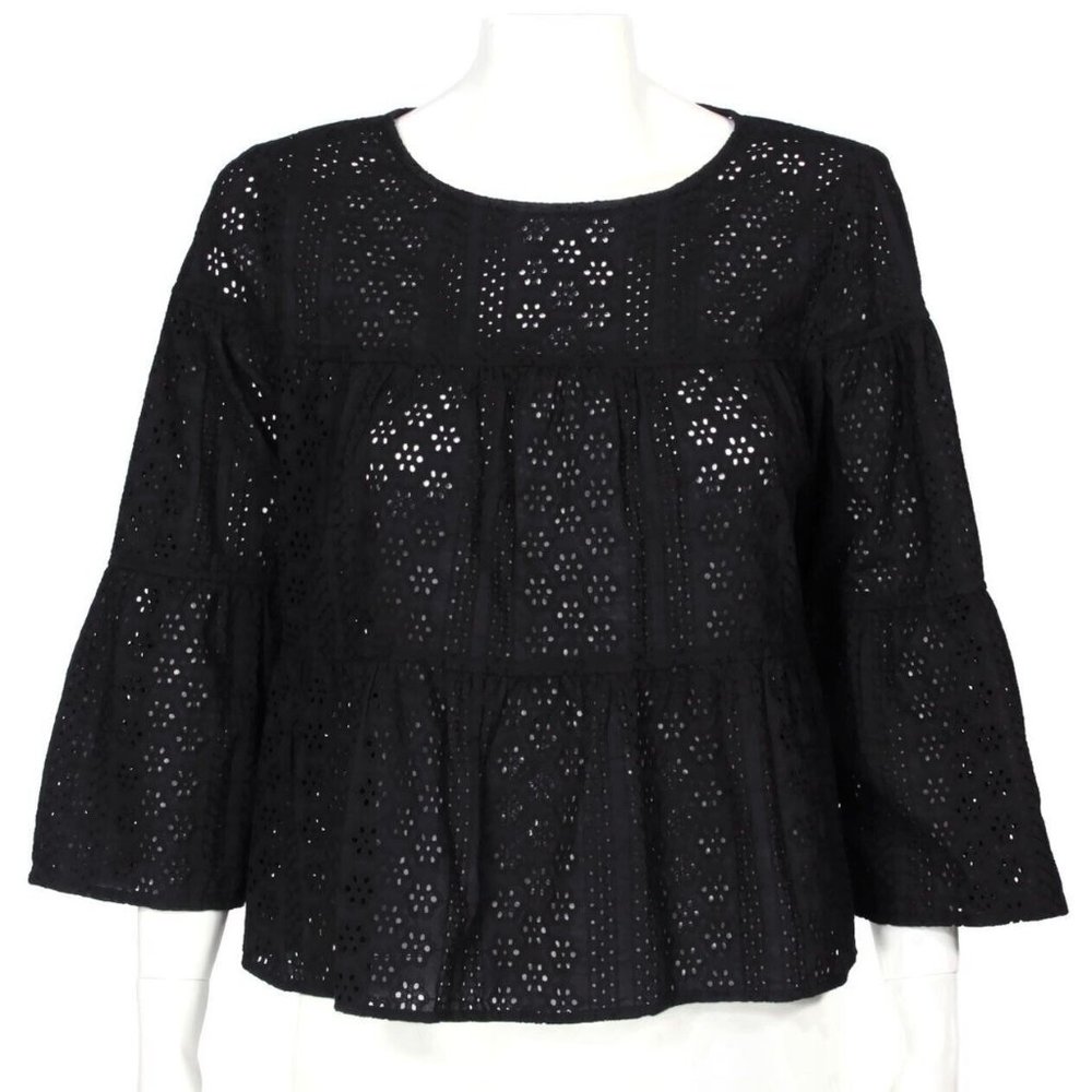 Madewell Eyelet Flutter Sleeve Button Back Tiered… - image 1